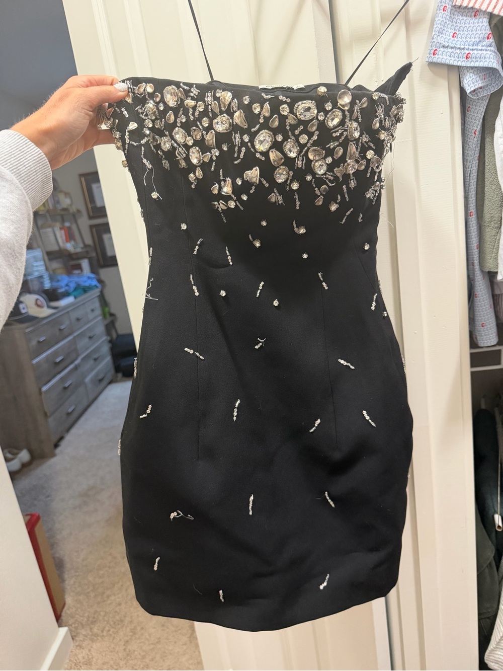 Black Strapless Embellished Cocktail Dress